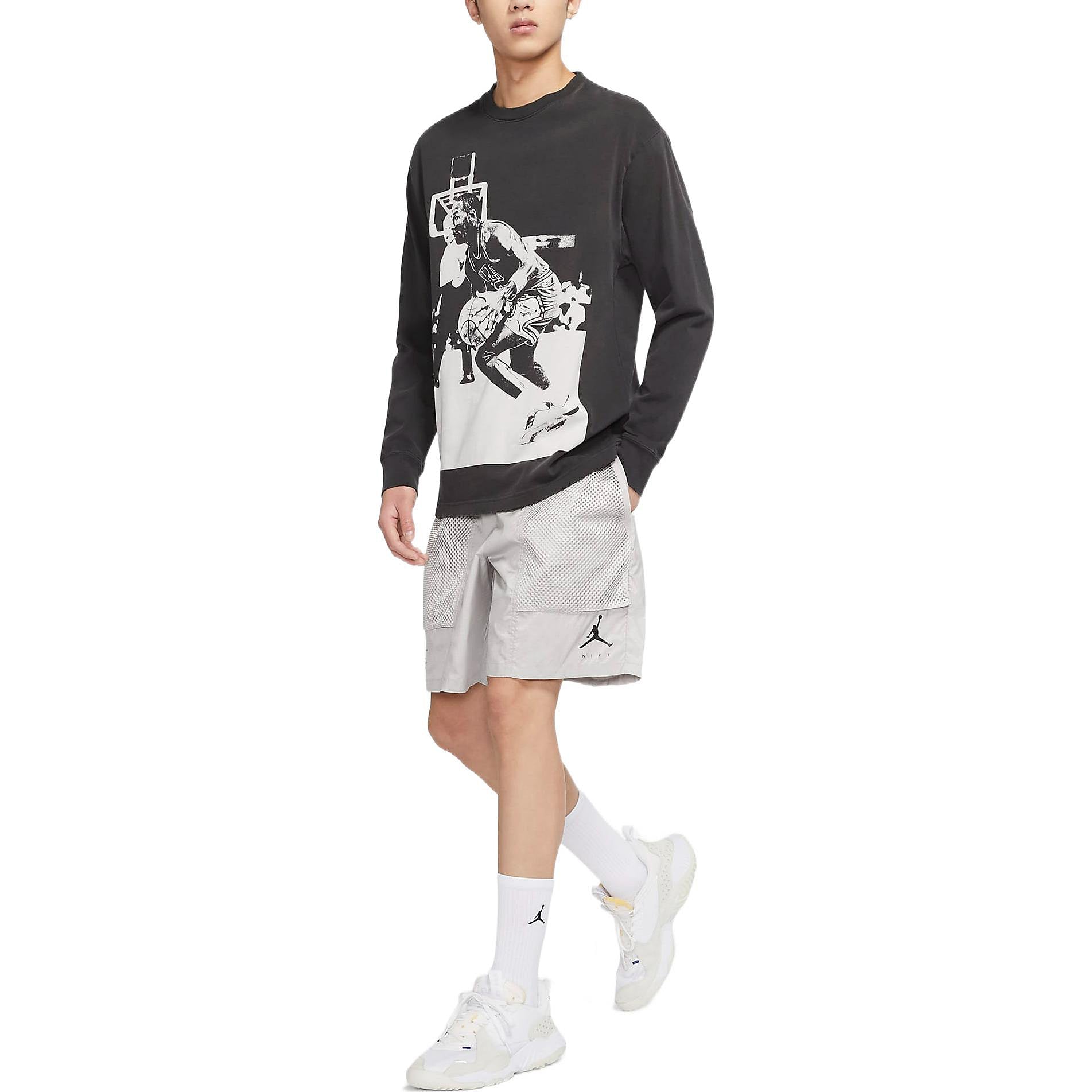 Air Jordan Jumpman Statement Pattern Printing Mesh Pocket Shorts Gray DM1407-012