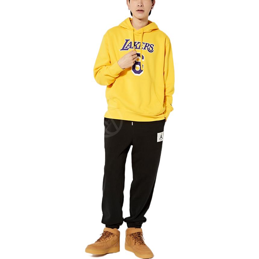 Men's Nike Los Angeles Lakers Lebron James No. 6 Solid Color Alphabet Printing Pullover Fleece Lined Yellow DB1182-728