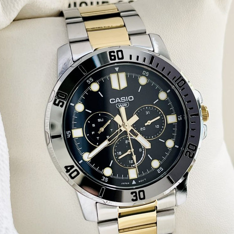 CASIO DRESSSeries Sportses Black/Golden Waterproof Black Dial Black Analog MTP-VD300SG-1E
