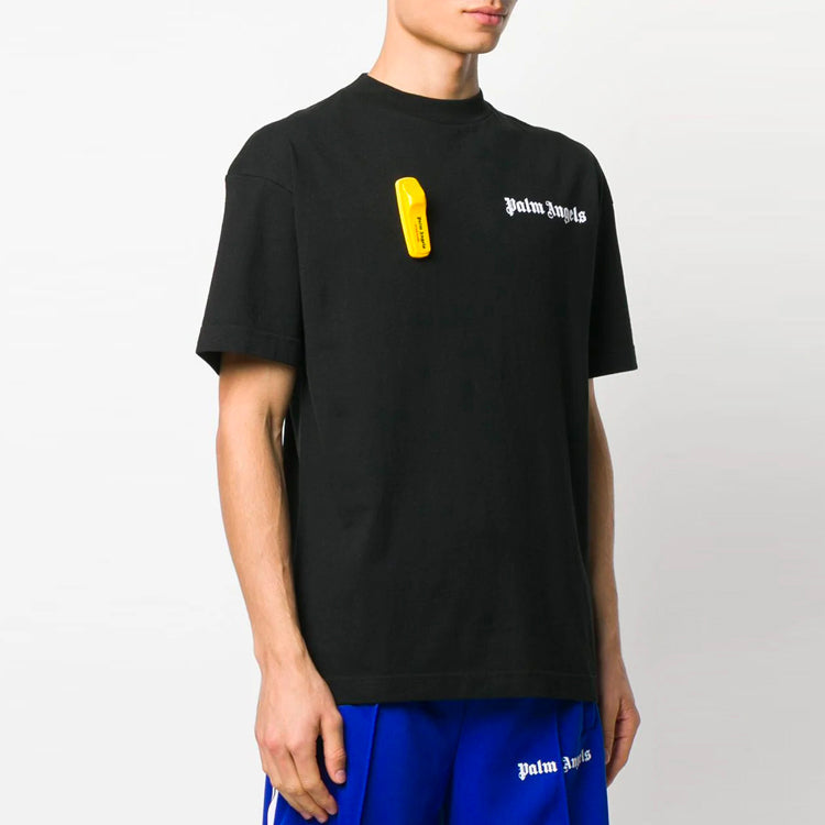 Men's PALM ANGELS Printing Logo Short Sleeve Black PMAA001R204130011001