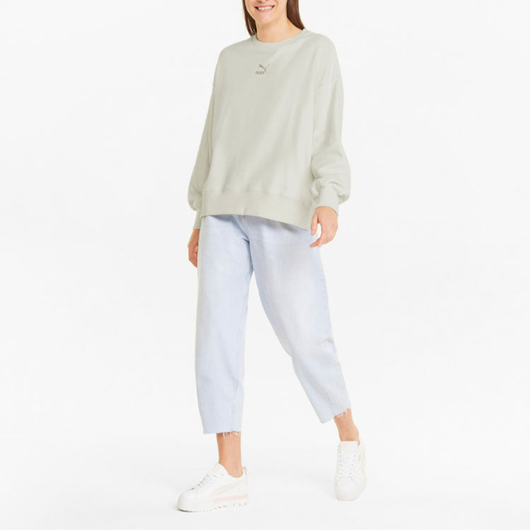 (WMNS) PUMA Logo Embroidery Round-neck SweatshirtBeige 535327-99