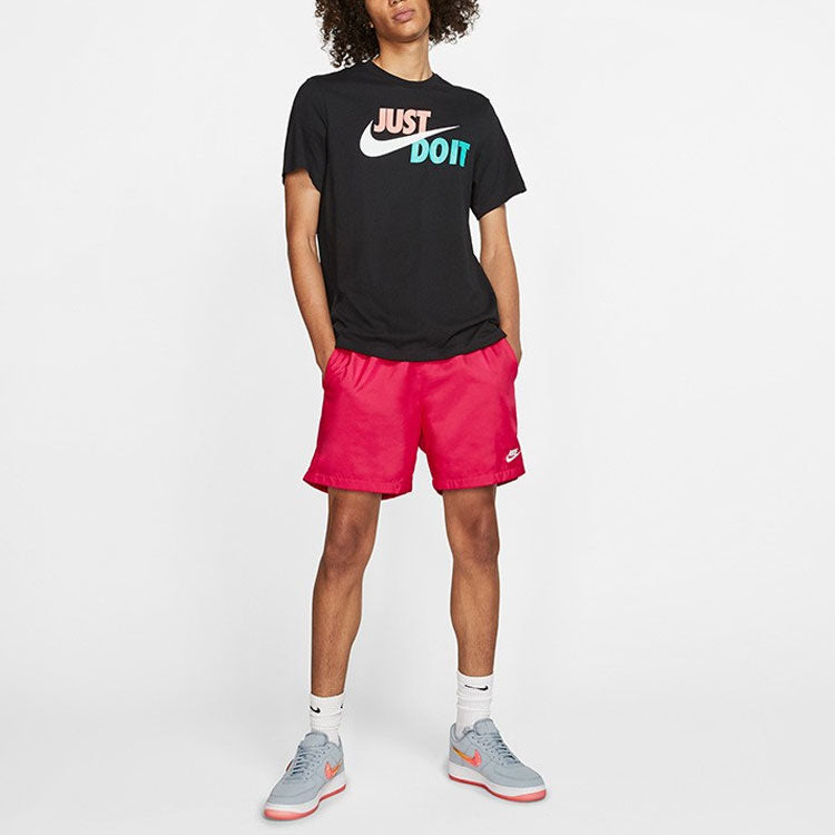 Nike Just Do It Contrasting Colors Alphabet Printing Round Neck Short Sleeve Black AR5007-013