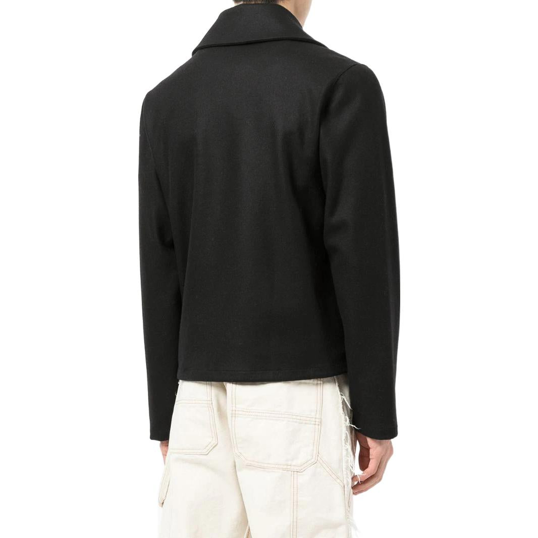 Men's Off-White SS22 Solid Color Logo Embroidered Lapel Version Black Jacket OMBD030F21FAB0011010BLACK