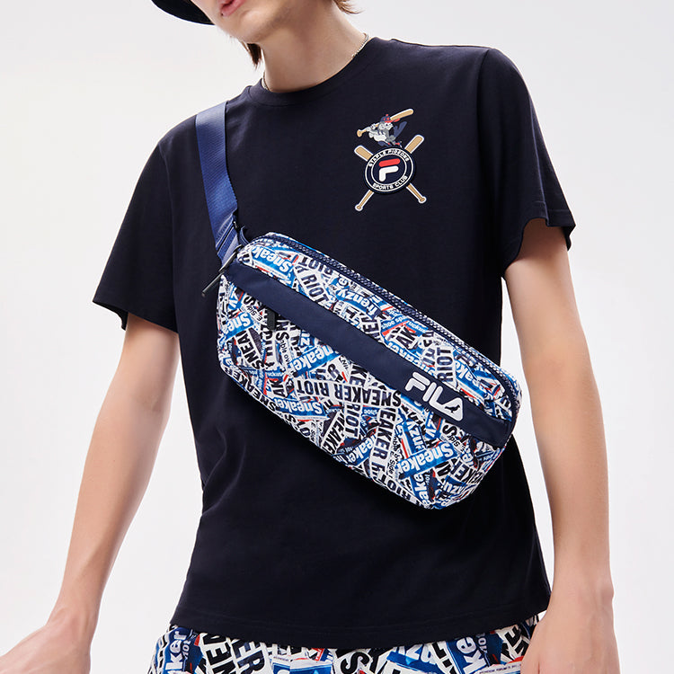 Men's FILA FUSION x staple Crossover Cartoon Printing Sports Round Neck Short Sleeve Legendary Blue T-Shirt T11M134104F-NV
