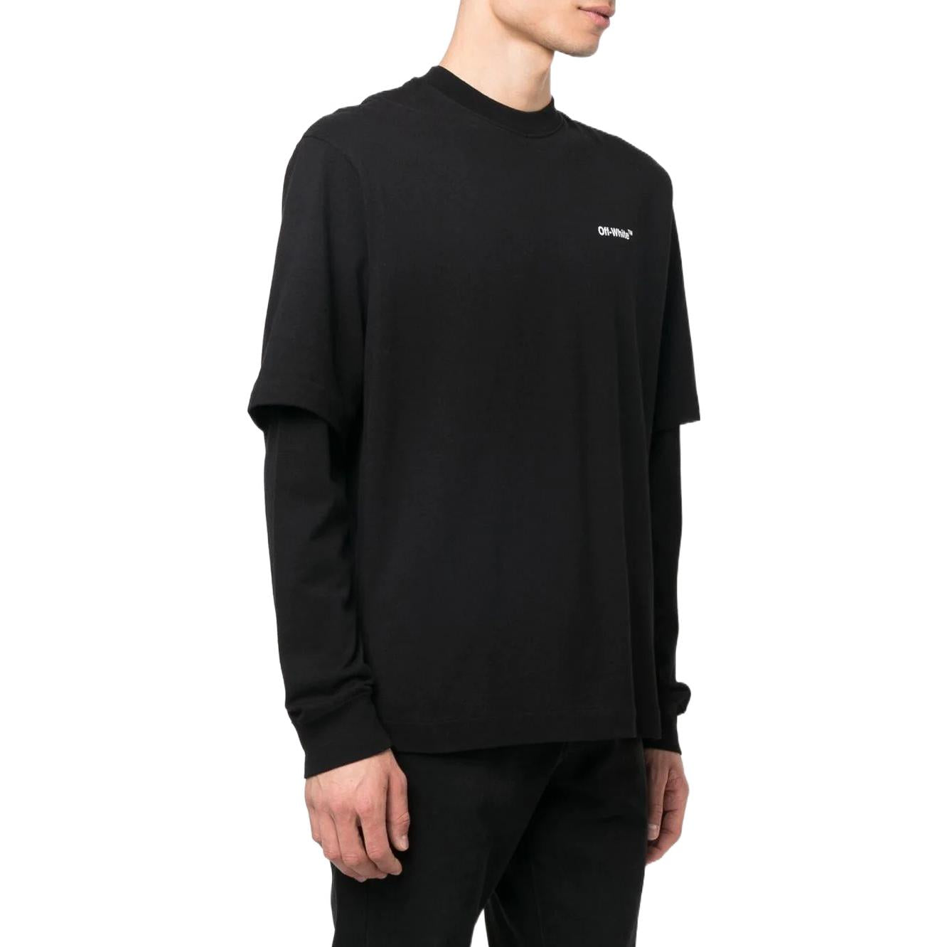 Men's Off-White FW22 Painting Printing Casual Long Sleeves Loose Fit Black T-Shirt OMAB068C99JER0021001
