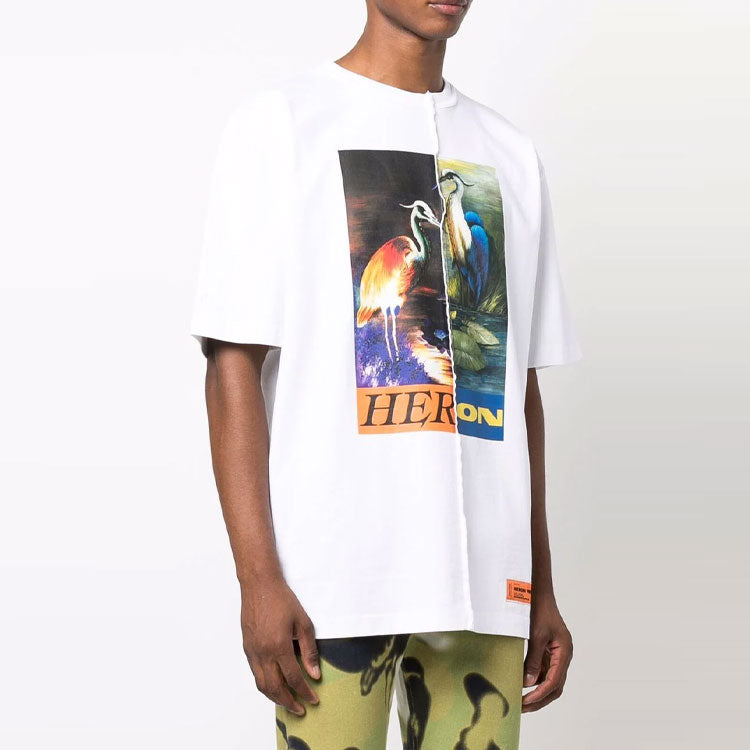HERON PRESTON Fw21 Split Herons T-shirt 'White Orange' HMAA029F21JER0010122