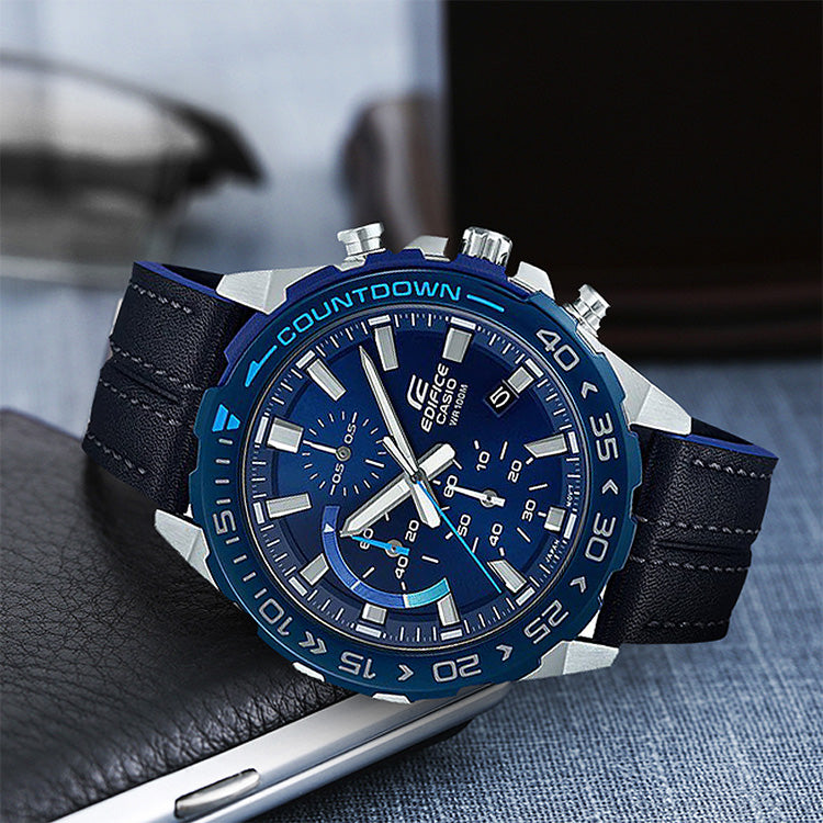Men's CASIO EDIFICE Series durable quartz Watch Business Mens Blue Analog EFR-566BL-2A