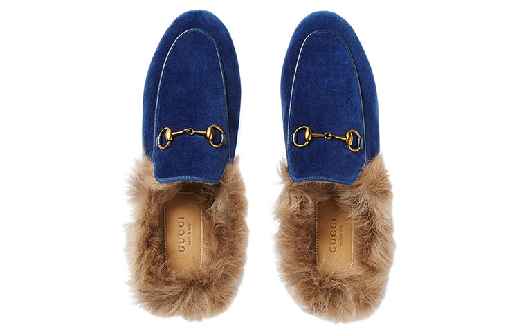 (WMNS) Gucci Princetown Velvet Fur Lined 'Cobalt Blue' 448657-K4D50-4572
