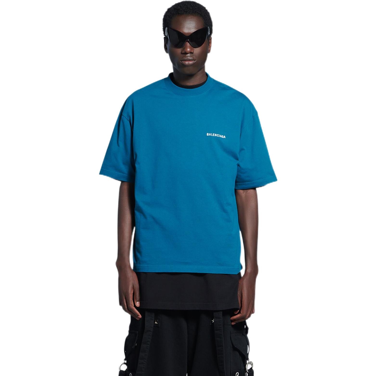 Balenciaga Logo T-Shirt Medium Fit 'Blue' 612966TLVB99567