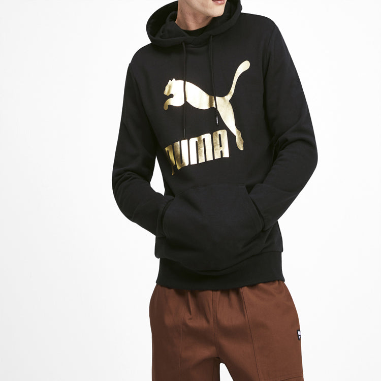 PUMA Classics Gold Color Logo Knit Pullover Black 595907-51