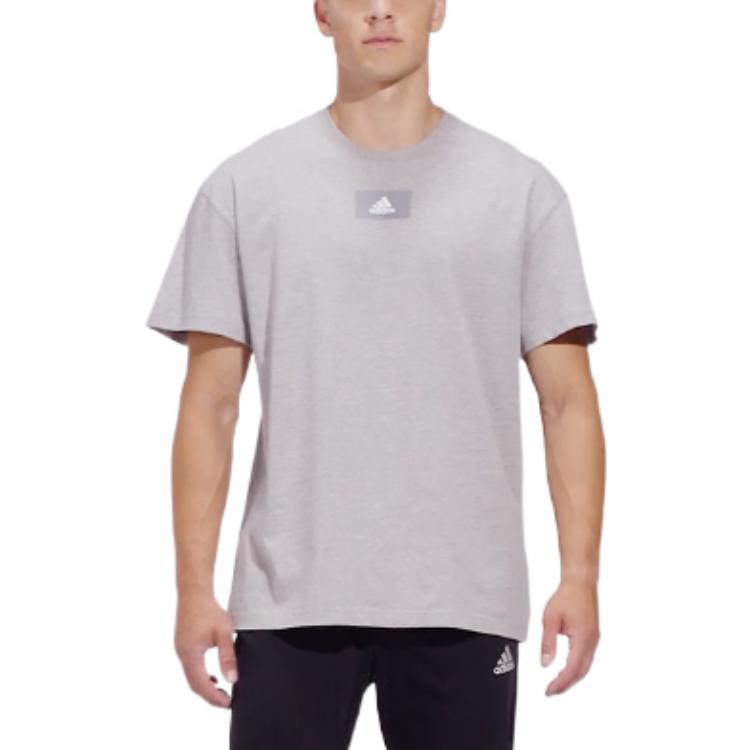 adidas M Fv T Solid Color Logo Athleisure Casual Sports Round Neck Short Sleeve Gray HE4365