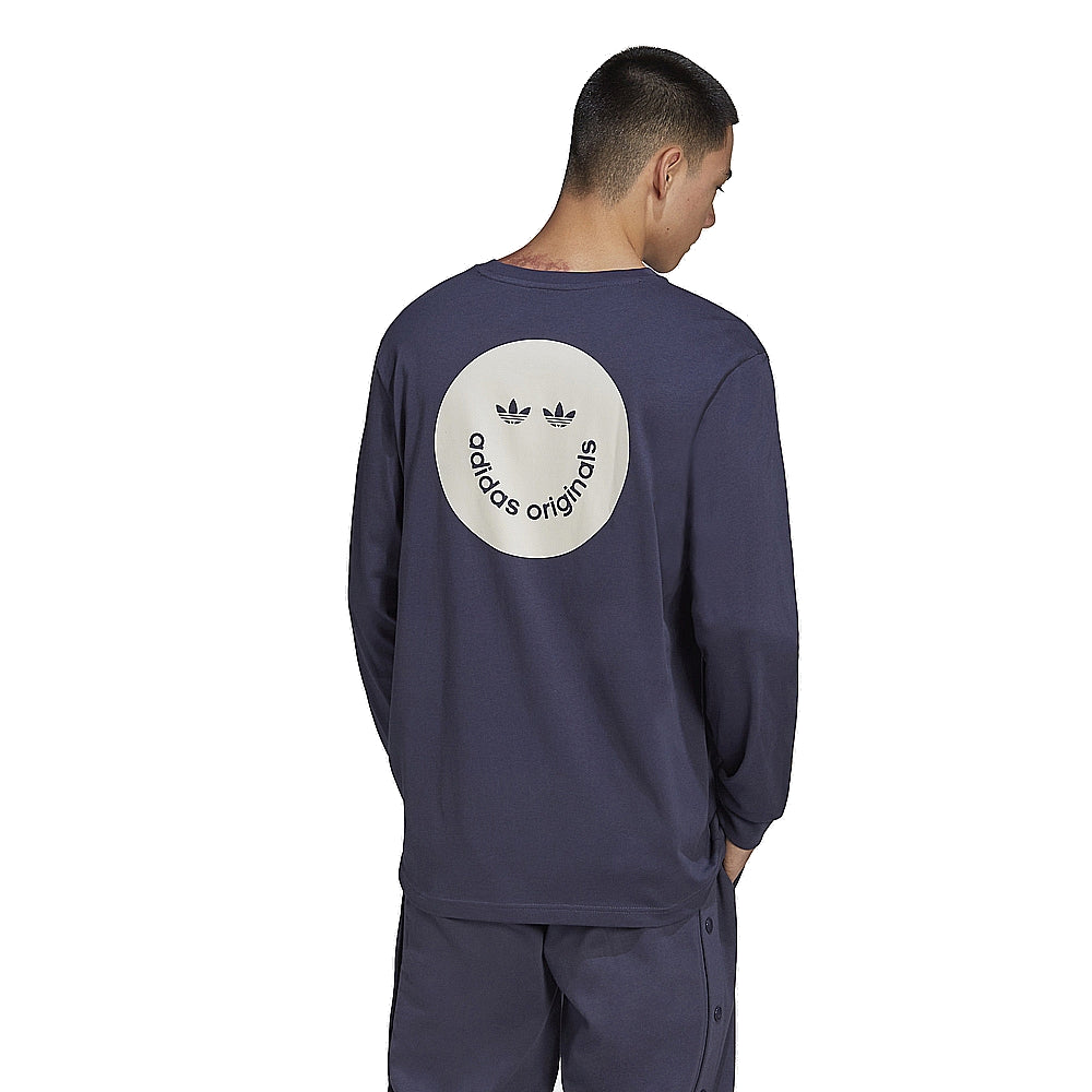 adidas Original Long Sleeve Graphic Tee Asia Sizing 'Navy Blue' HN0390