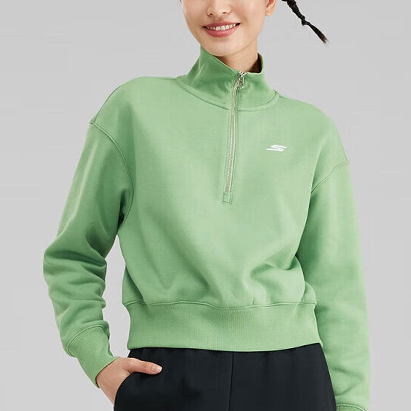 (WMNS) Skechers Logo Printed Crew Sweater 'Green' P423W139-01DP