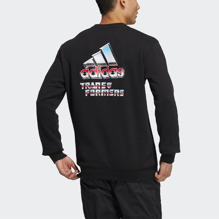 Men's adidas x Transformers Crossover Cartoon Printing Round Neck Long Sleeves Black HN4179