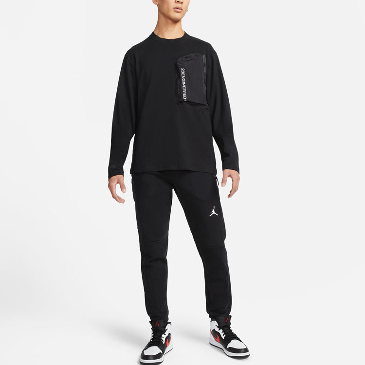Men's Air Jordan Splicing Pocket Reflective Printing Round Neck Pullover Black T-Shirt DN2050-010