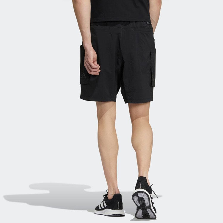 adidas Solid Color Elastic Waistband Big Pocket Shorts Black HD0029