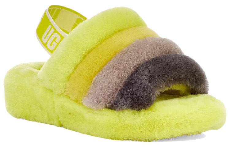 (WMNS) UGG Fluff Yeah Slide Thick Sole Shoe Yellow Gray 1095119-SLML