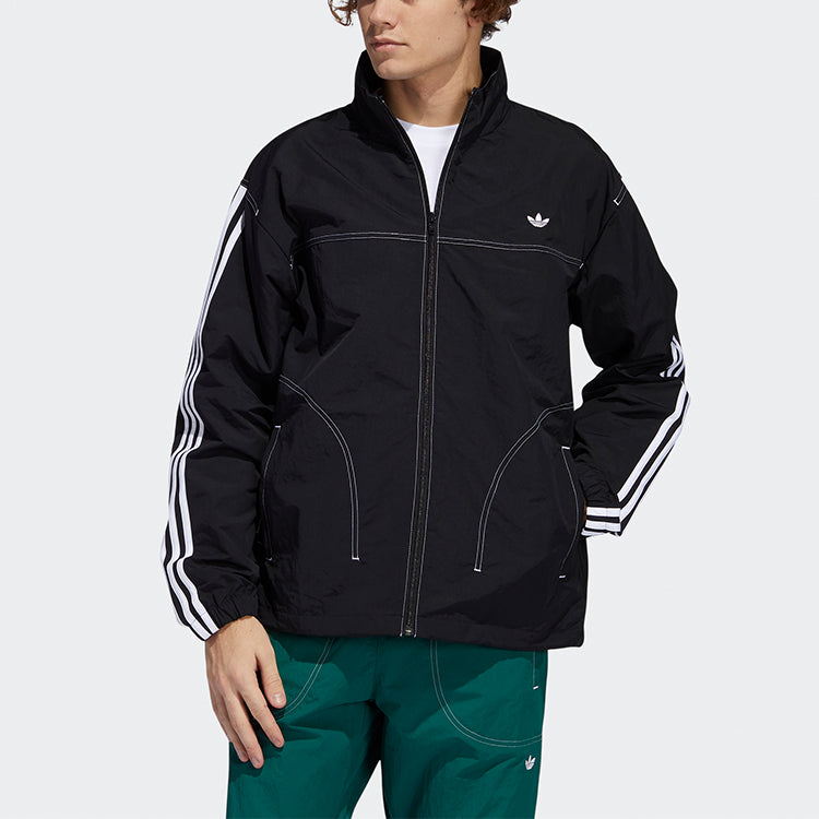 adidas originals Embroidered Logo Stand Collar Sports Jacket Black GD2057