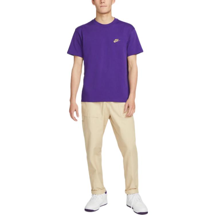 Men's Nike Logo Word Printing Round Neck Pullover Short Sleeve Purple T-Shirt DV8614-547