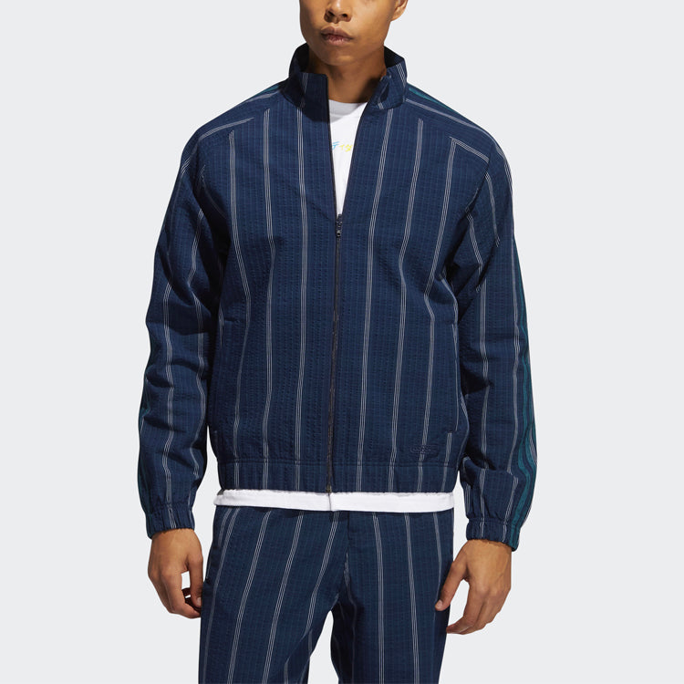 adidas originals Mw Tt Casual Stand Collar Plaid Athletics Sports Jacket Navy Blue GN3794