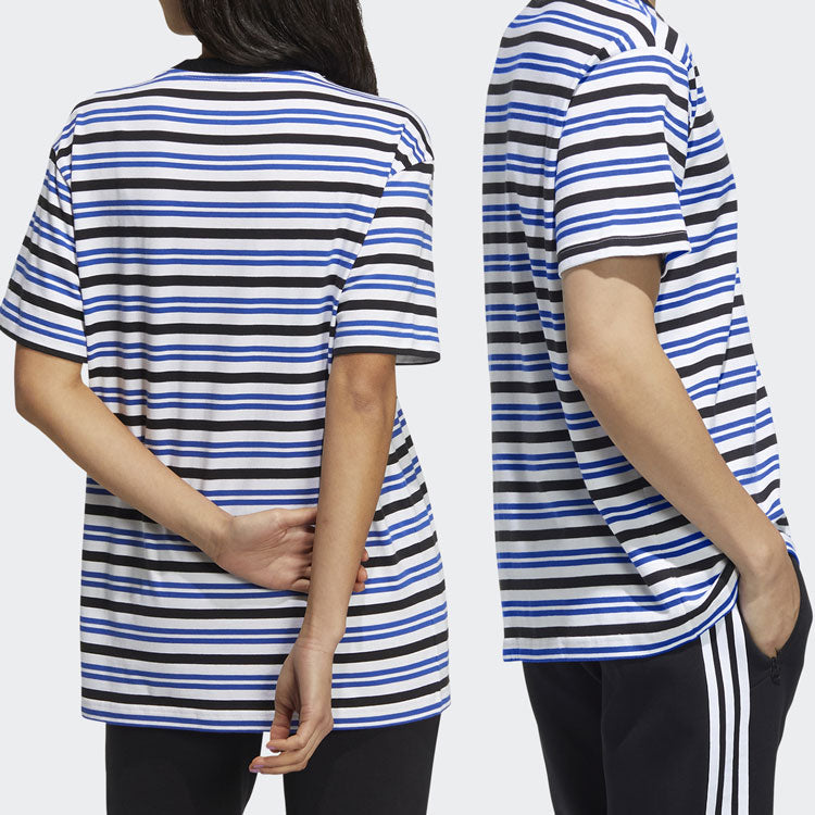 adidas neo M Sw Strp Rng T Contrasting Colors Stripe Sports Short Sleeve Couple Style Blue HC9682