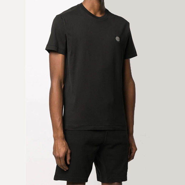 Men's STONE ISLAND Garment Dyed Patch Logo Tee logo Short Sleeve Black 721524113-V0029