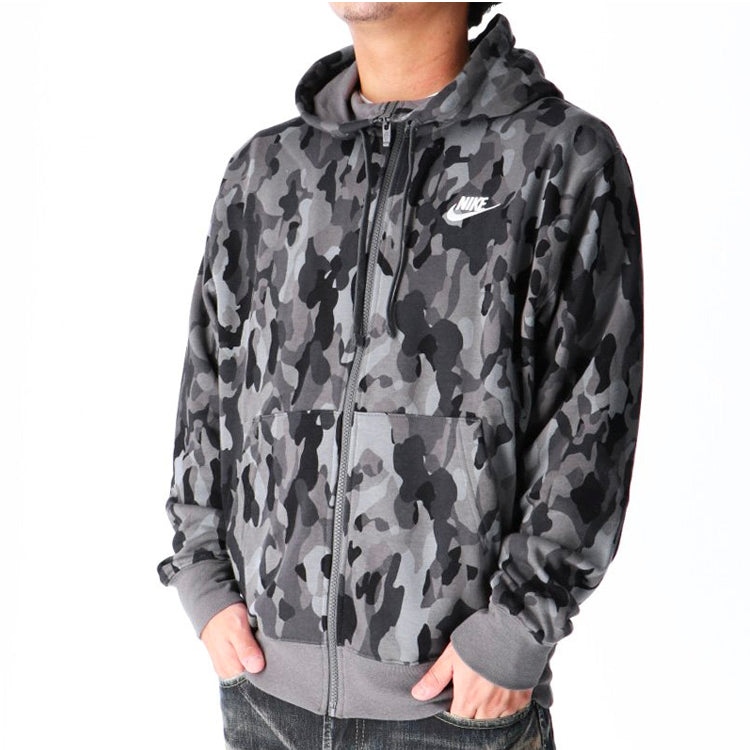 Nike French Terry Camouflage Casual Breathable Sports Hooded Jacket Black CU4338-010