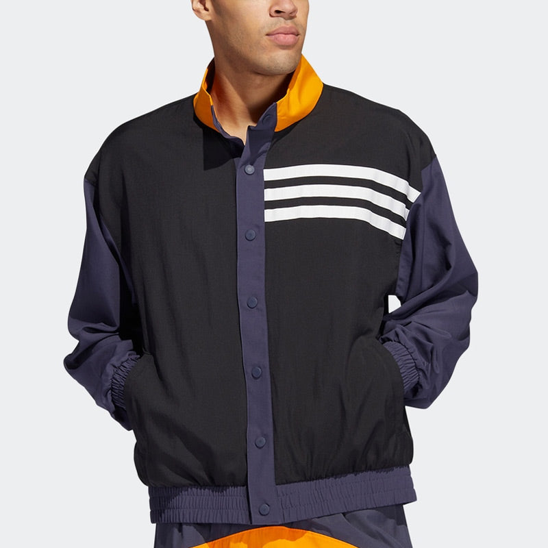 adidas Bb Snap Jkt Athleisure Casual Sports Breathable Contrasting Colors Knit Stand Collar Jacket Black H58333