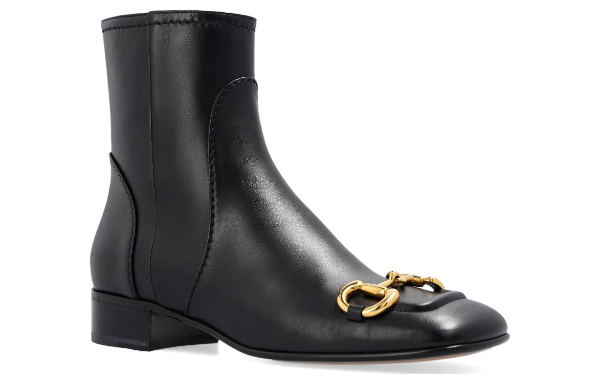 (WMNS) Gucci Horsebit Leather Ankle Boots 'Black' 673666-BKO00-1000