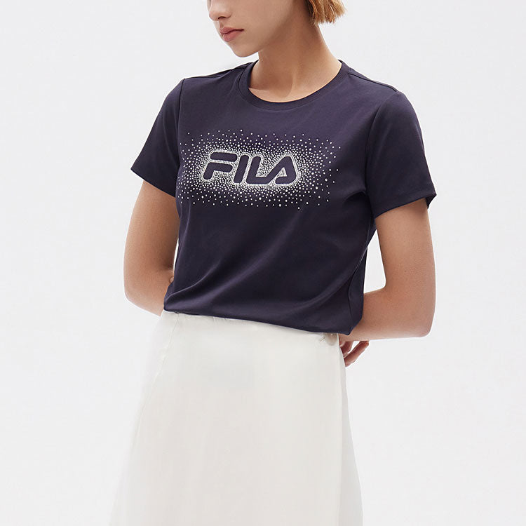 (WMNS) FILA Printing Round Neck Short Sleeve Blue F11W122101F-NV