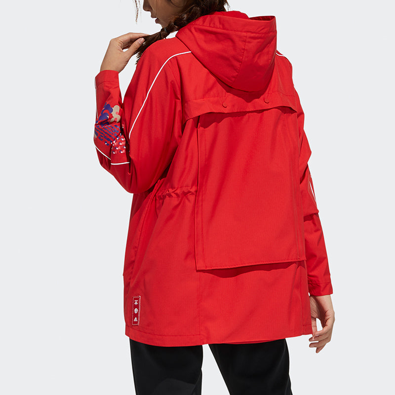(WMNS) adidas Cny Jkt Warm New Year Series Sports Printing Pattern Hooded Fleece Lined Jacket Red GP0626