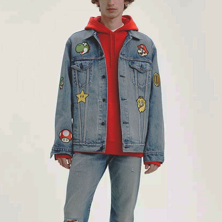 Levis x Super Mario Cartoon Denim Jacket For Men Blue 77380-0016