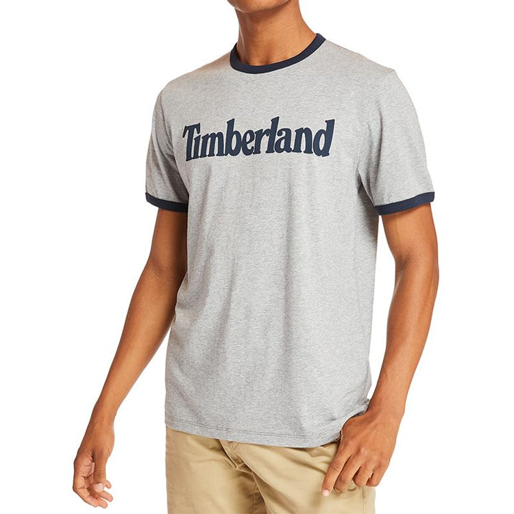 Men's Timberland Colorblock Collar Logo Printing Short Sleeve Gray A2B86052