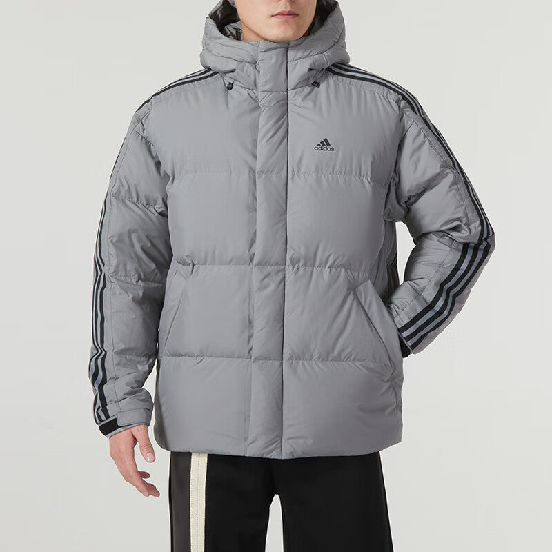 adidas 3-Stripe Puff Down Coat 'Gray Black' IT8733