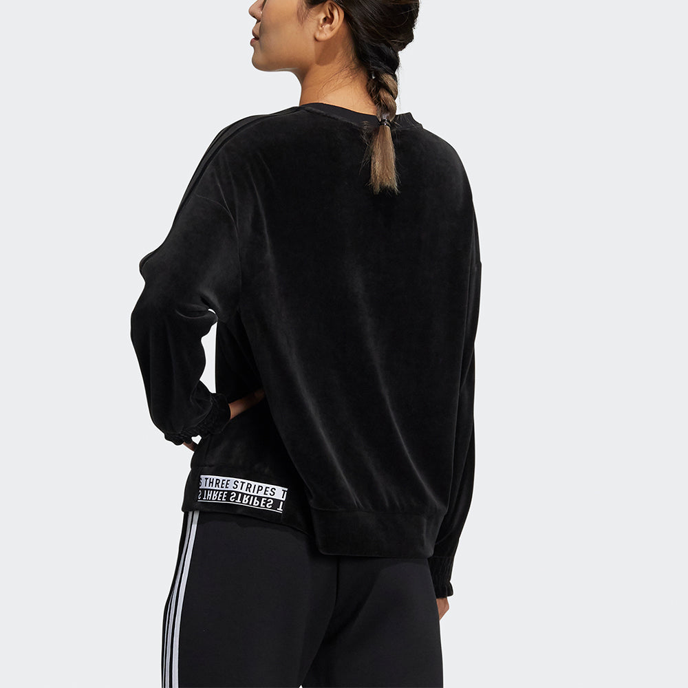 (WMNS) adidas Velour Crew Logo Round-Neck Swea Black HG1843