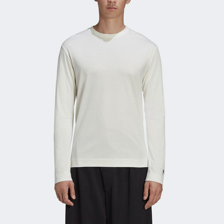 Y-3 Round Neck Alphabet Printing Long Sleeves Creamy White T-Shirt GK4367