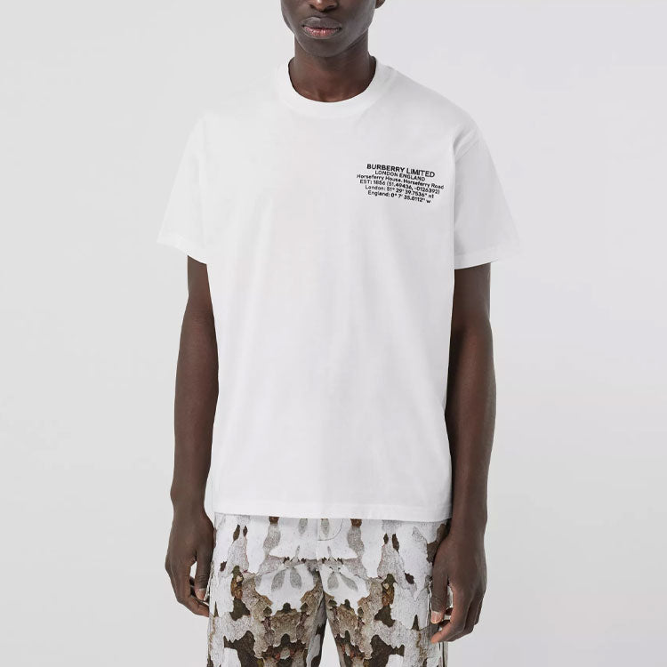 Men's Burberry SS21 Printing Cotton Loose Short Sleeve White 80427491