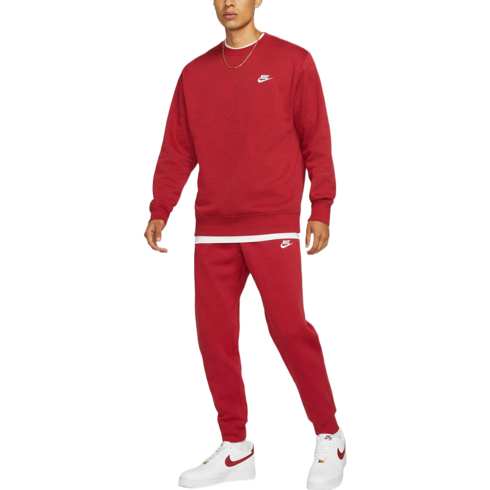 Nike Sportswear Club Solid Color Logo Embroidered Round Neck Long Sleeves Red BV2662-690