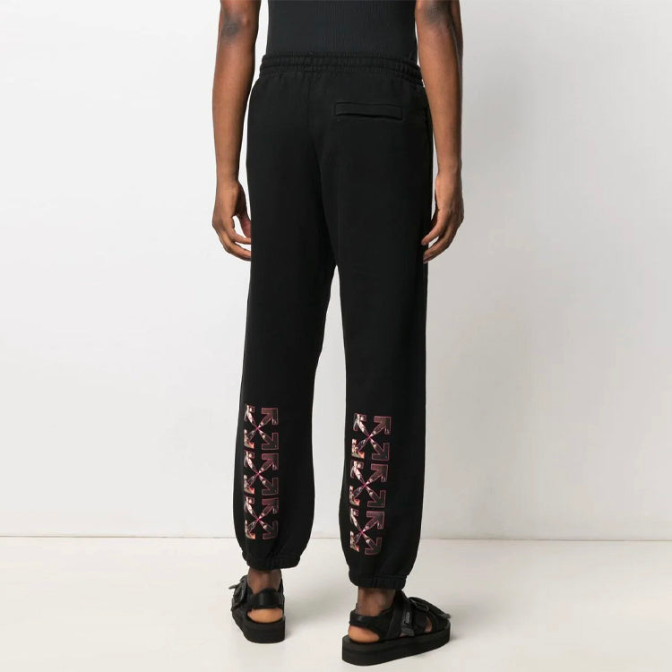 Off-White SS21 Alphabet Logo Printing Arrow Sports Pants Loose Fit Black OMCH029S21FLE0041001
