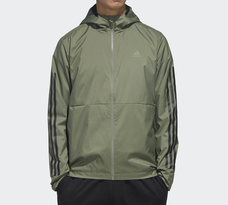 adidas Stripe Printing Sports hooded Cardigan Jacket Green FM9434
