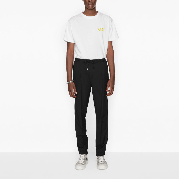 Men's DIOR SS21 Embroidered Logo Pattern Cotton Round Neck Short Sleeve White 943J605A0554-C082