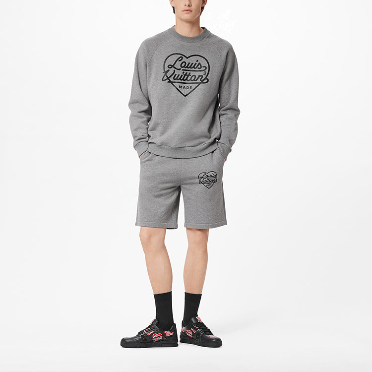 Men's LOUIS VUITTON FW21 Alphabet Pattern Printing Round Neck Pullover Sleeve Gray 1A9GLY