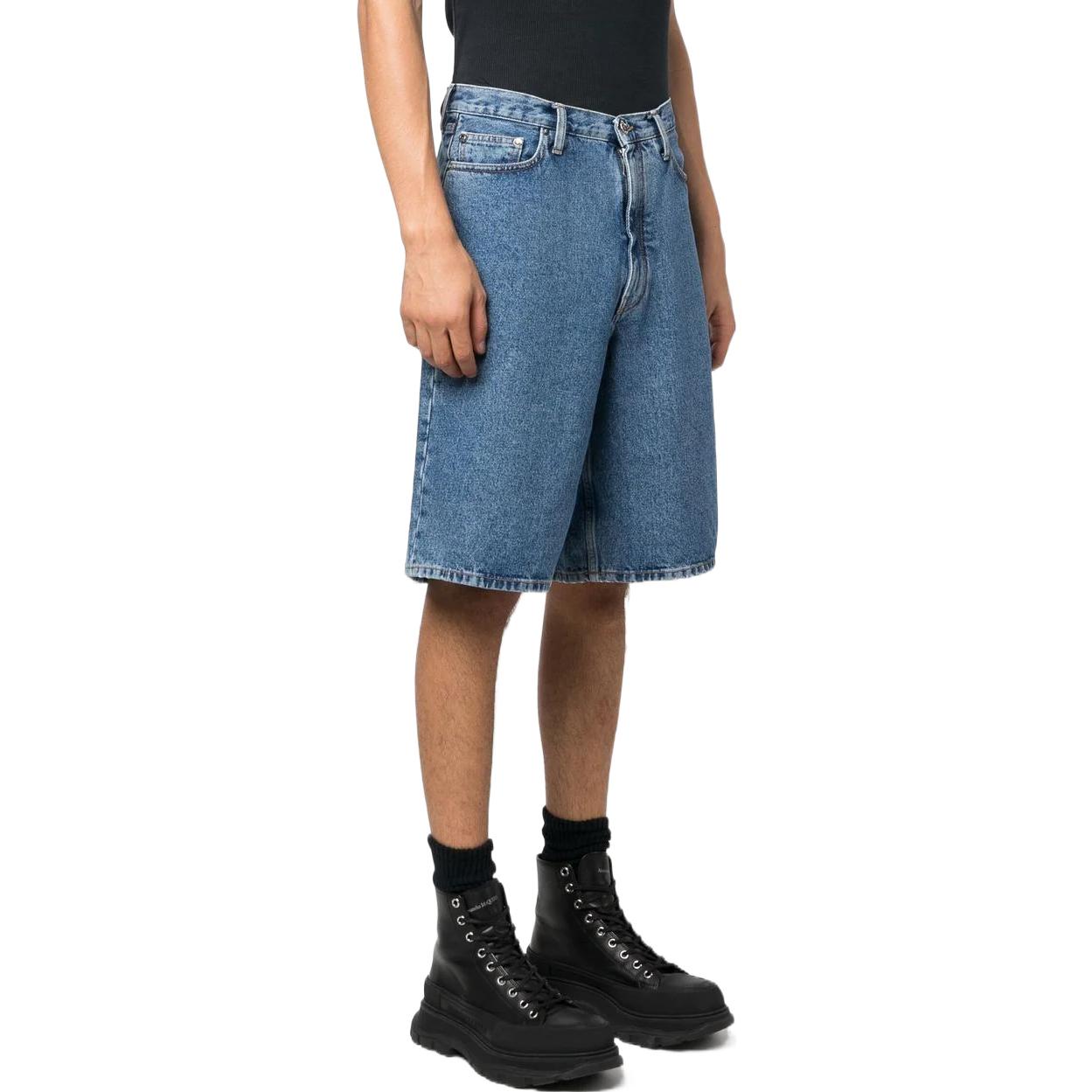Men's Off-White FW22 Solid Color Arrow Pattern Denim Shorts Blue OMYC010C99DEN0034901