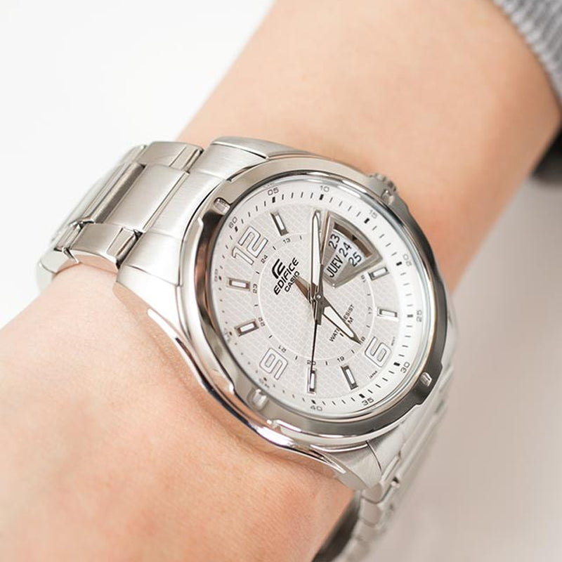 CASIO Waterproof EDIFICE Mens SilverWhite Analog EF-129D-7A