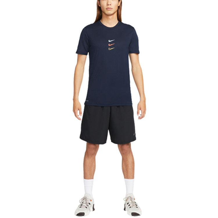 Men's Nike Solid Color Logo Printing Short Sleeve Navy Blue T-Shirt DX7854-450