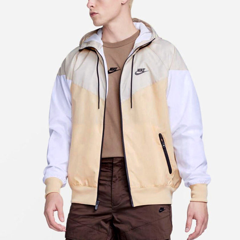 Nike Colorblock Zipper Windproof Hooded Jacket Men's Beige / / White Gray DA0001-268