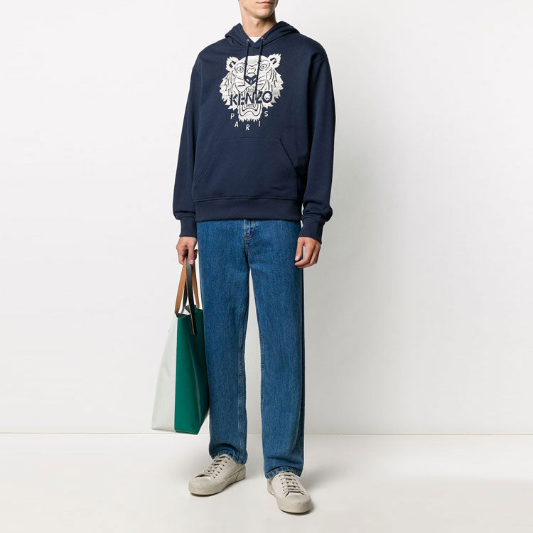 Men's KENZO TIGER Pattern Embroidered Printing Navy Blue FA65SW3154XF-76
