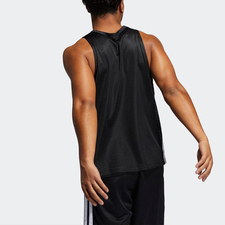 Men's adidas Solid Color Logo Stripe Round Neck Sports Black Vest GK8410