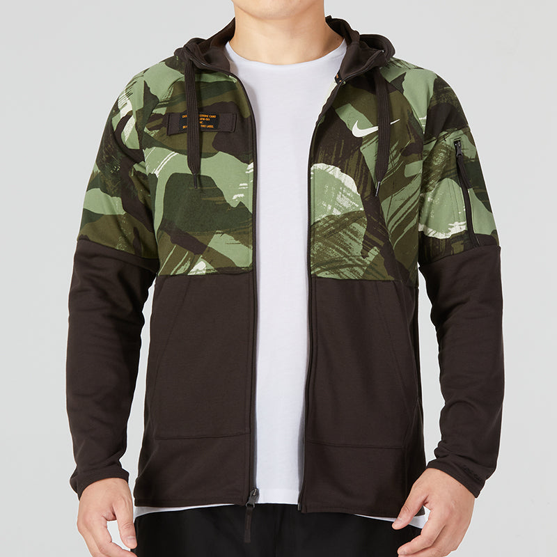 Men's Nike Dri-FIT Casual Splicing Camouflage Fleece Hooded Jacket Black DQ4791-220