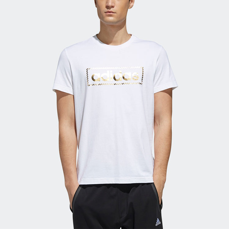 adidas Alphabet Printing Sports Stylish Round Neck Short Sleeve White DY8715